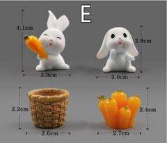 Adorable white bunny figurines with carrots, mini basket, and carrot cluster – cute gift set for home decor