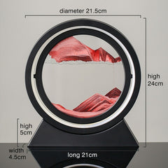 Red sand art in circular frame, 21.5cm diameter, modern decorative gift for home or office