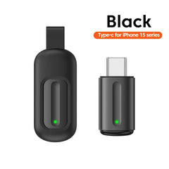 Black Type-C adapter for iPhone 15 series with green indicator light