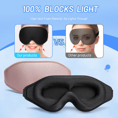 Black and pink sleep masks with 100% light-blocking foam for better rest