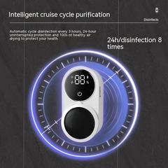Smart air purifier with digital display, 24-hour disinfection cycle, and blue LED glow for healthy air