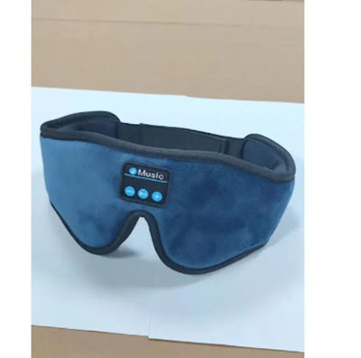 Blue sleep mask with built-in music player and control buttons for relaxation and gift giving