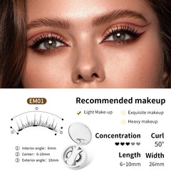 False eyelashes EM01 with 50° curl, 6-10mm length, ideal for light to heavy makeup looks