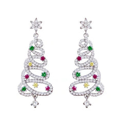 Sparkling Christmas tree earrings with colorful gemstones, perfect holiday gift for her