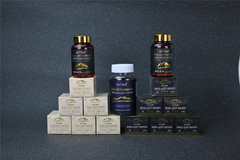 Shilajit capsules, gummies, and resin supplements for stamina and health, displayed in gold and black packaging