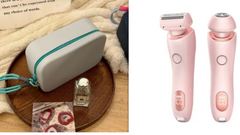 Pink electric shaver and facial cleansing brush with travel case, perfect for personal care gifts