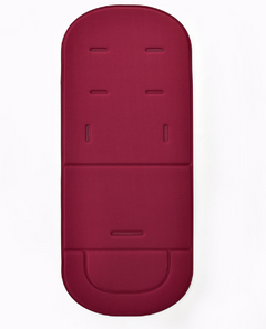 Burgundy baby stroller seat pad with ventilation slots and ergonomic design for comfort