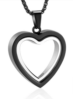 Black and silver heart pendant necklace, romantic gift for loved ones