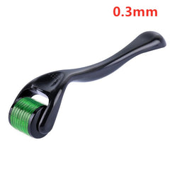 0.3mm derma roller with green micro needles for facial skincare and collagen stimulation