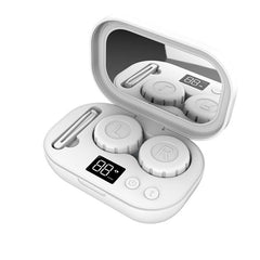 Smart contact lens case with digital timer, labeled L and R, for travel and daily use