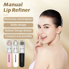 Manual lip refiner with roller design, moisturizes and brightens lips, compact and portable beauty tool