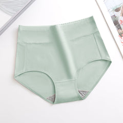 Mint green high-waist women's underwear with gray cotton crotch, soft and comfortable for daily wear