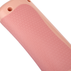 Pink bone-patterned pet grooming brush with ergonomic handle for gentle shedding control