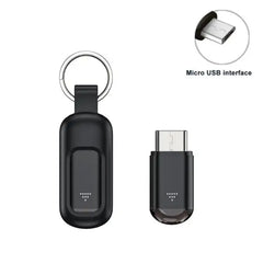 Compact black keychain USB charger with Micro USB interface, portable power for on-the-go devices