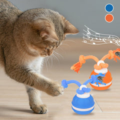 Cat playing with colorful musical toy balls, fun pet gift for playful felines