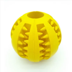 Bright yellow dog chew toy ball with textured spikes for interactive play and dental care