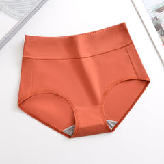 Orange high-waist women's underwear with gray lining, soft fabric, comfortable fit