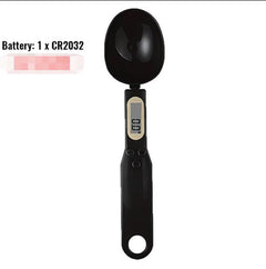 Black digital measuring spoon with LCD display for kitchen cooking and baking