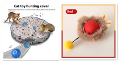 Interactive cat toy hunting cover with motion-activated balls and red fuzzy ball teaser for playful kittens