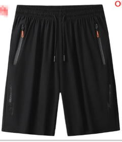 Black athletic shorts with side zip pockets and drawstring waist, ideal for active wear and casual comfort.