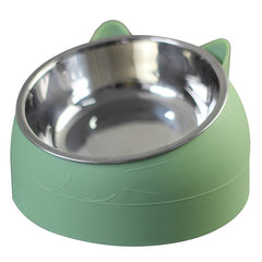 Green cat food bowl with stainless steel interior and silicone base, perfect for pet feeding