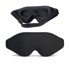 Black sleep mask with contoured design and adjustable strap for comfortable rest