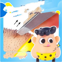 Funny cartoon character with hair removal tool, playful design for family gifts
