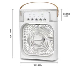 Portable misting fan with water tank, 25cm height, white design for home or office cooling