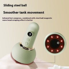 Green infrared massager with sliding steel ball and red LED lights for smoother scraping therapy