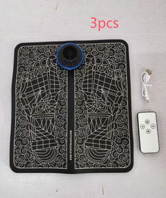 EMS foot massager mat with remote and USB cable, decorative swirl design for relaxation