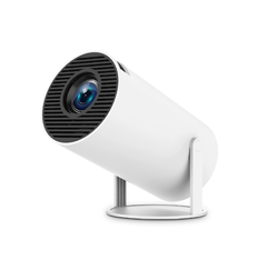 White portable projector with blue lens, ideal for home entertainment and family movie nights