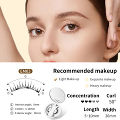 EM03 false eyelashes with 5-10mm length, 50° curl, ideal for light to heavy makeup looks