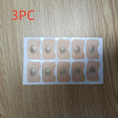 3PC adhesive electrode pads for TENS or EMS therapy, skin-safe design on wooden surface