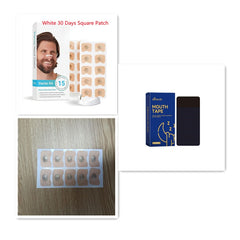 White 30-day square nasal dilator patches and mouth tape for better sleep, shown in starter kit packaging
