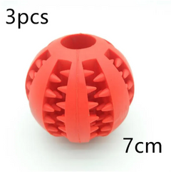 Red 7cm dog chew ball toy, 3pcs set for pets, durable rubber texture for interactive play