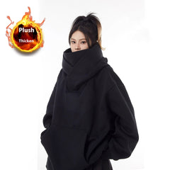 Plush thick black oversized hoodie for cozy warmth, perfect gift for family