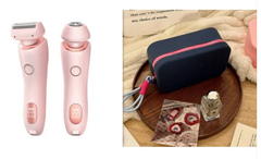Pink electric shaver and epilator set with travel case, perfect for personal grooming gifts