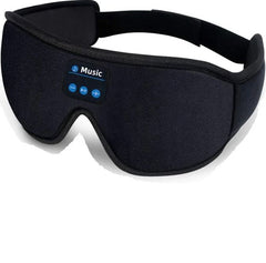 Black sleep mask with built-in music player and control buttons for relaxing sleep aid
