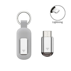 Compact USB-C to Lightning adapter with keychain, ideal for on-the-go charging