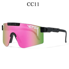Pink and green gradient Viper sport sunglasses with black frame, stylish outdoor eyewear for active lifestyles
