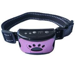 Purple pet training collar with paw print design and control buttons