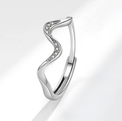 Elegant silver wave ring with sparkling crystals, perfect gift for her