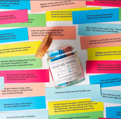 Color-coded Bible verse cards in glass jar for daily inspiration, perfect gift for faith-based encouragement