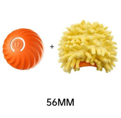 Orange 56MM vibrating massage ball with yellow microfiber cover for relaxation and muscle relief