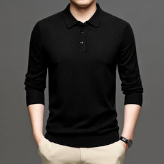 Men's black long sleeve polo shirt, casual knitwear for everyday wear
