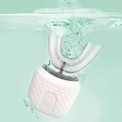 Waterproof U-shaped electric toothbrush with silicone bristles, ideal for family oral care gifts