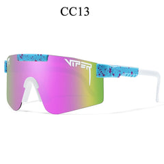 Viper CC13 sport sunglasses with pink-green gradient lens and blue speckled frame, ideal for active lifestyles