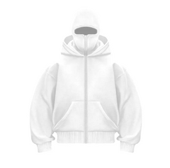 White zip-up hoodie with hood and front pockets, ideal family gift