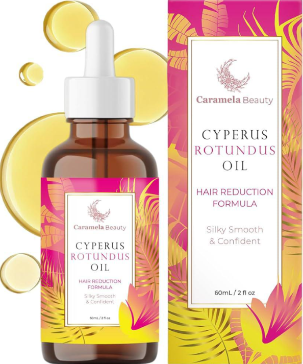 Cyperus Rotundus Oil for hair reduction, silky smooth & confident, 60mL dropper bottle with tropical packaging
