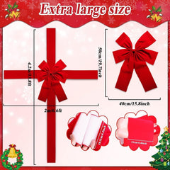 Extra large red gift bow with measurements, perfect for Christmas presents and holiday decor